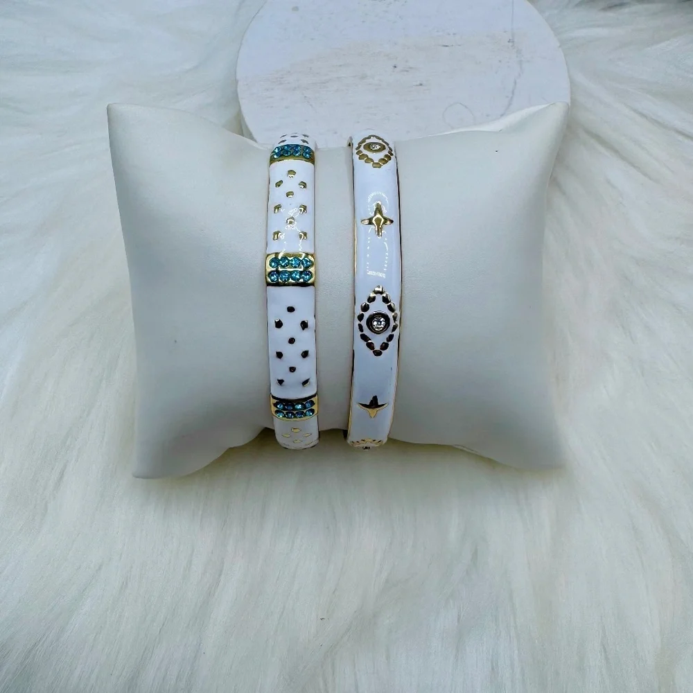Stainless Steel Gold and White Cuff Statement Bracelets